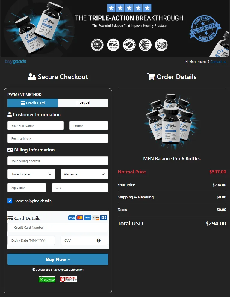 Men Balance Pro order form